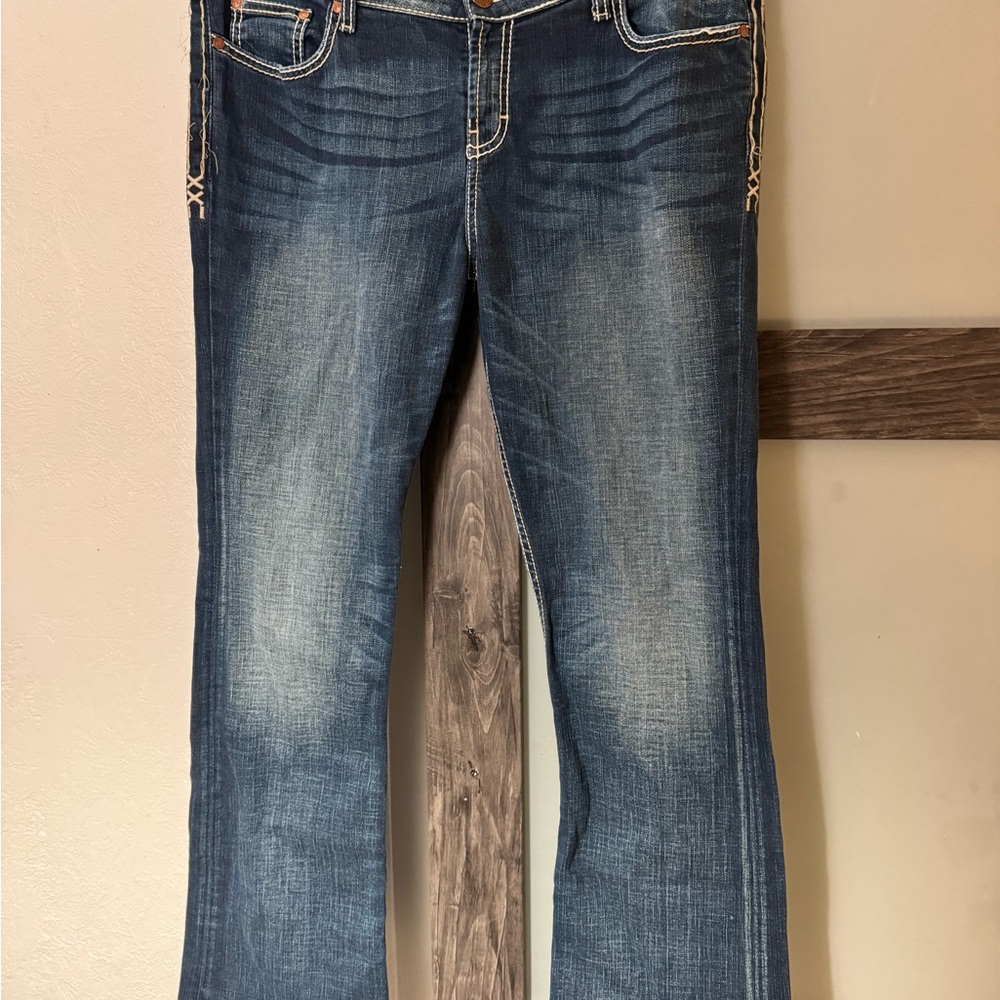 BKE Dark Wash Flare Jeans Y2K Western Contrast Stitch